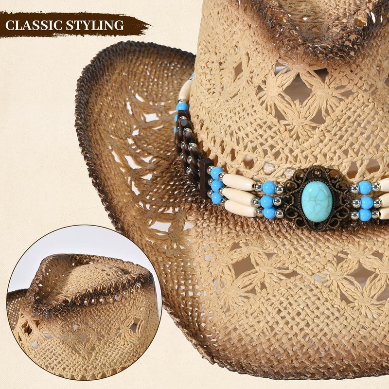 Willheoy Straw Cowboy Hat for Men Womens Straw Cowgirl Hat Summer Western Cowboy Hats with Wide Brim for Cowgirls and Cowboys - Image 5